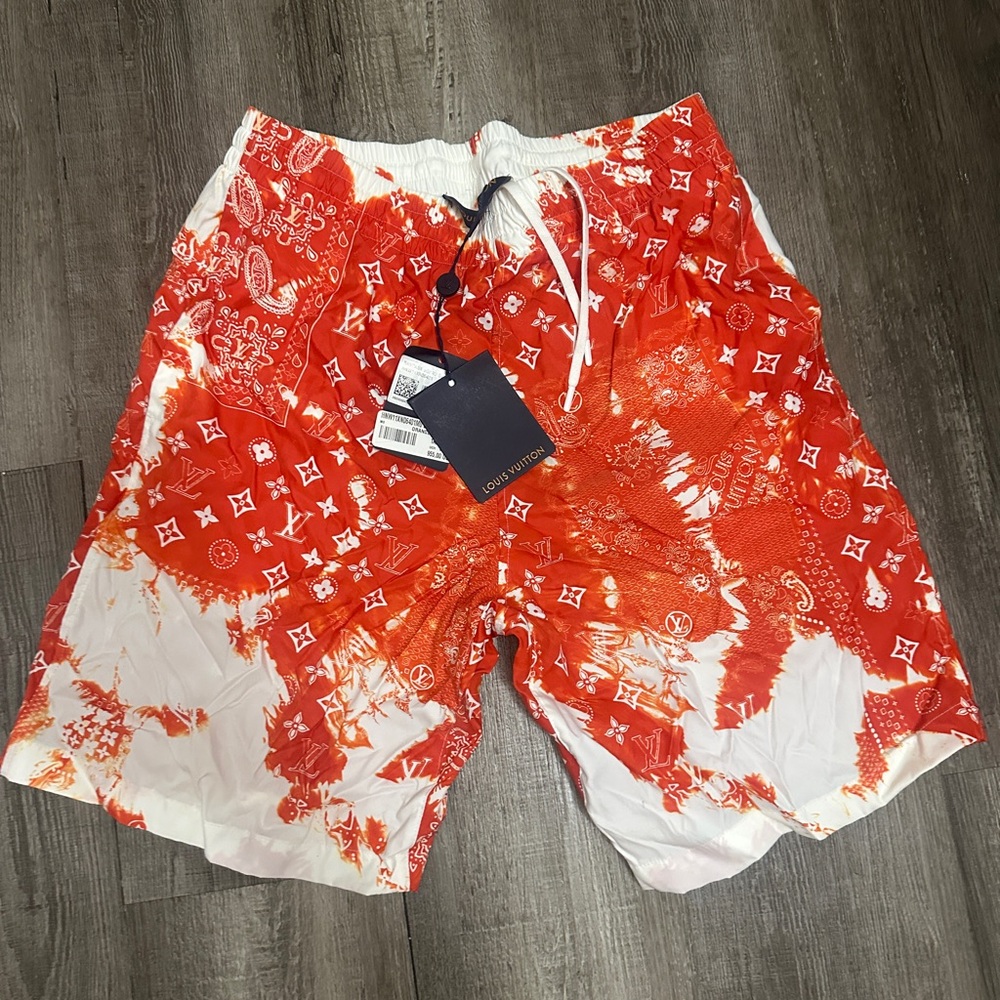 Louis Vuitton Red and White Swim Board Shorts